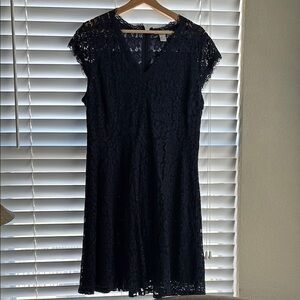 H&M Blue A-Line Midi Dress with V-Neck